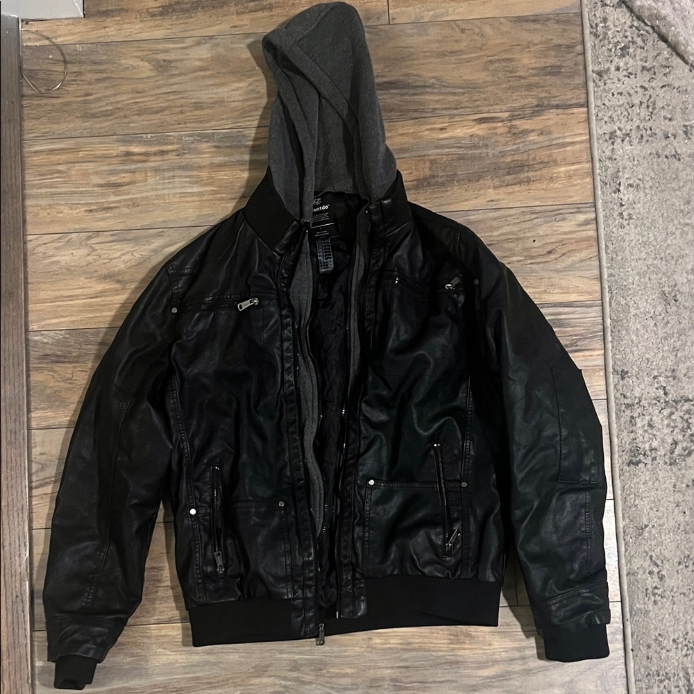 Stylish Black Bomber Jacket with Gray Hood